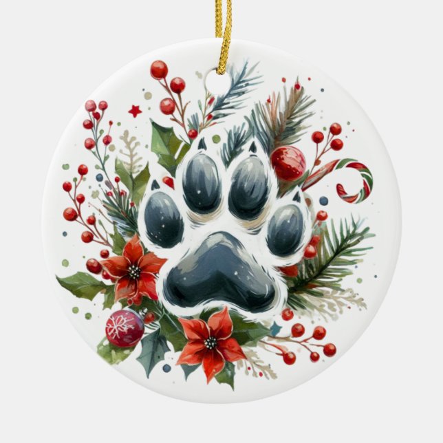 Christmas Paw Print  Ceramic Ornament (Front)