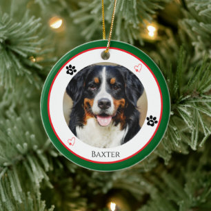 Christmas Paw Prints Custom Pet Photo and Name Ceramic Ornament