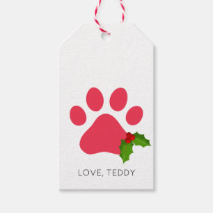 Christmas Paw Prints Holly Love Pet Name Holiday Gift Tags