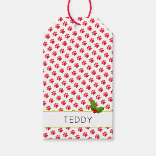 Christmas Paw Prints Holly Name Holiday Fun Gift Tags