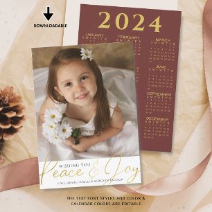 Christmas PEACE AND JOY Script Photo 2024 Calendar Holiday Card