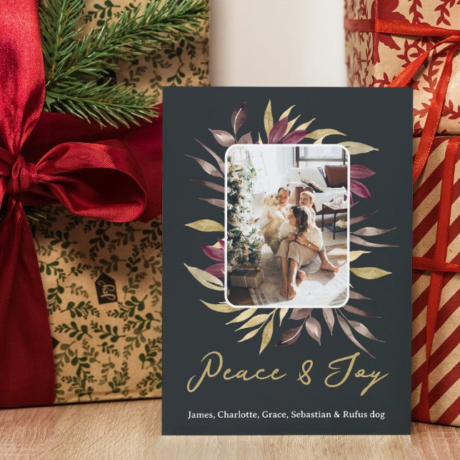 Christmas Peace and Joy Winter Foliage Photo Holiday Card (Christmas Peace and Joy Winter Foliage Photo Holiday Card by Ricaso. Add photograph, make your own)