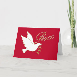 Christmas Peace Dove with Olive Branch on Red Holiday Card