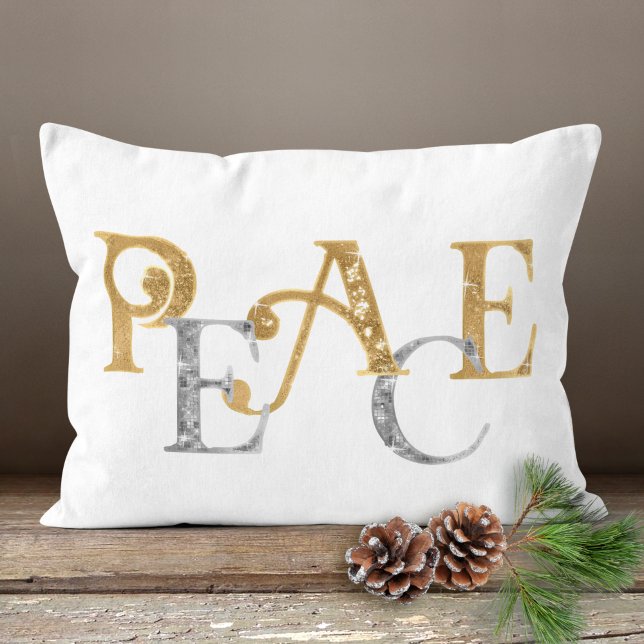 Christmas Peace Gold n Silver Simple Modern Name   Lumbar Cushion (Creator Uploaded)