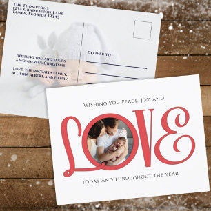 Christmas Peace Joy and Love Cute Modern Two Photo Holiday Postcard