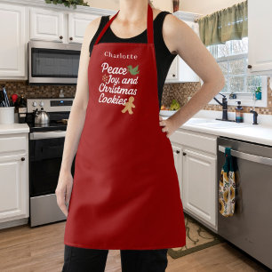 Christmas peace joy cookies name red apron