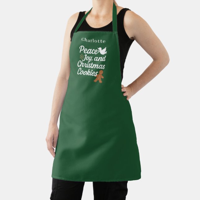 Christmas peace joy cookies quote name green apron (Insitu)
