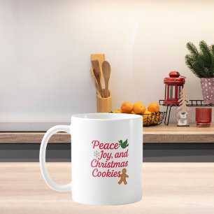 Christmas peace joy cookies quote red coffee mug