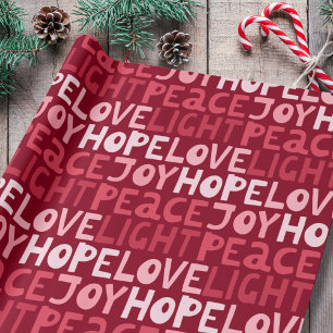 Christmas Peace Joy Hope Love Light Red Pattern Wrapping Paper