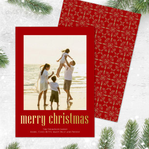 Christmas Peace Joy Love Red Snowflake 1 Photo Foil Holiday Card