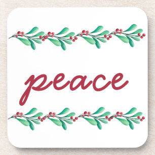 Christmas Peace Leaves and Berries  Coaster