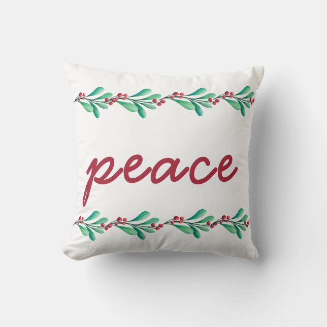 Christmas Peace Leaves and Berries   Cushion (Front)