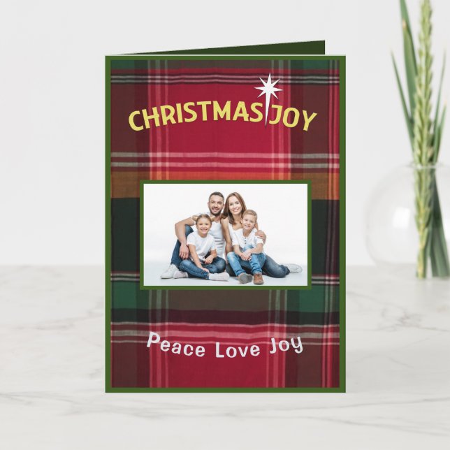 Christmas Peace Love Joy Family Photo Personalize Card (Front)