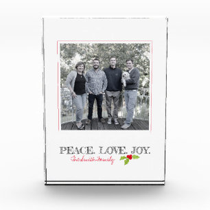 Christmas Peace Love Joy Name Festive Holly Photo Block