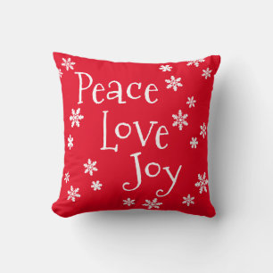 Christmas Peace Love Joy White Snowflake Cushion
