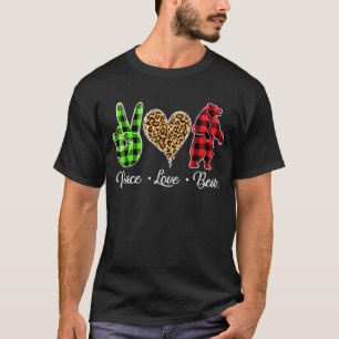 Christmas Peace Love Leopard Heeart Xmas Bear T-Shirt