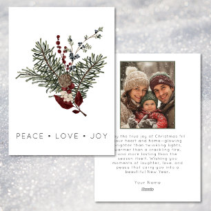 Christmas Peace Love Rustic Minimal Photo Pine Holiday Card