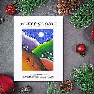 Christmas Peace on Earth Colourful Winter Folk Art Holiday Postcard