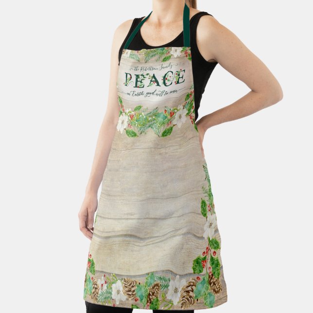 Christmas Peace on Earth Family Rustic Floral Leaf Apron (Insitu)