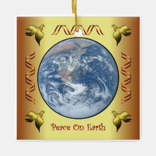  Christmas ~ Peace On Earth ~ Golden Doves ~ Ceramic Ornament
