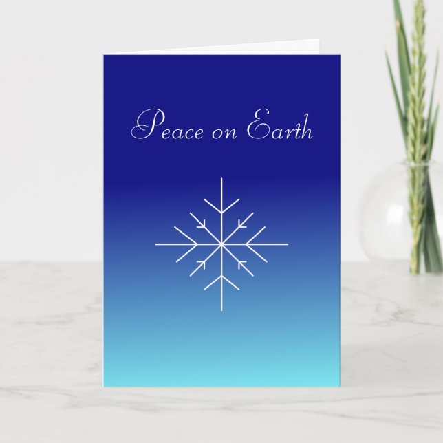 Christmas Peace on Earth Snowflakes Blue Holiday Card (Front)