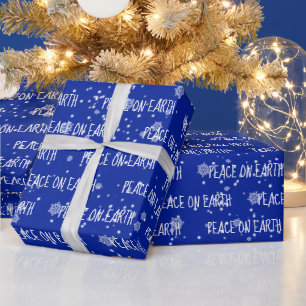 Christmas PEACE ON EARTH Text and Snowflakes Wrapping Paper