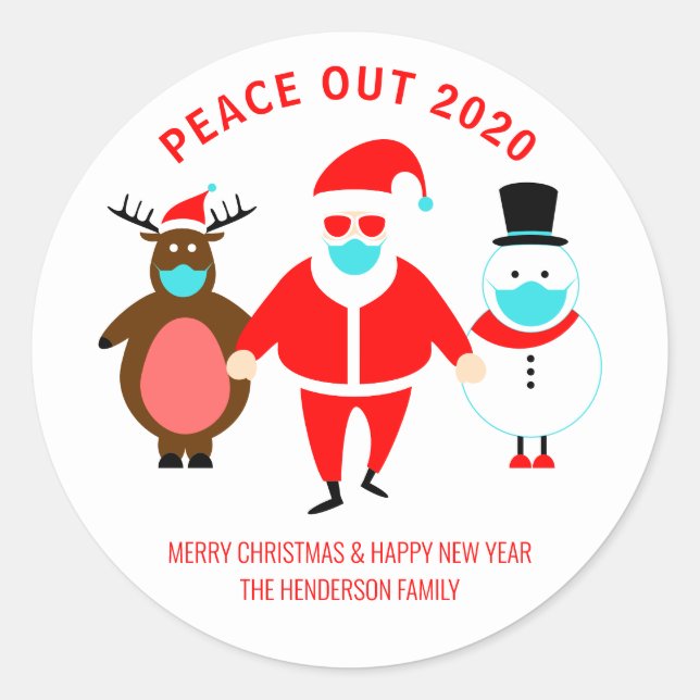 Christmas Peace Out 2020 Santa Face Mask Custom Classic Round Sticker (Front)