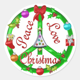 Christmas Peace Sign Classic Round Sticker