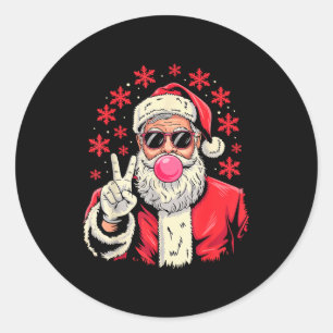 Christmas Peace Sign Hand Santa Claus Nk Bubble Gu Classic Round Sticker