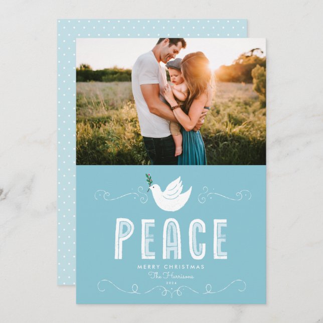Christmas Peace Single Photo Holiday Card (Front/Back)