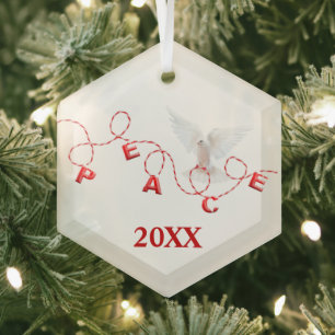 Christmas Peace with White Dove  Glass Tree Decoration