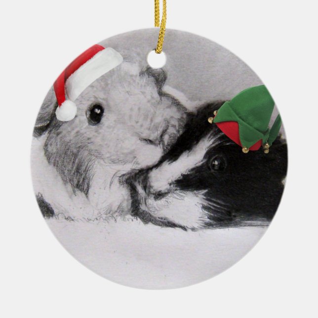 Christmas Peegs Guinea Pig Ceramic Tree Decoration (Front)