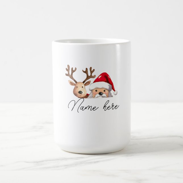 Christmas Peeking Personalised Name Coffee Mug (Center)