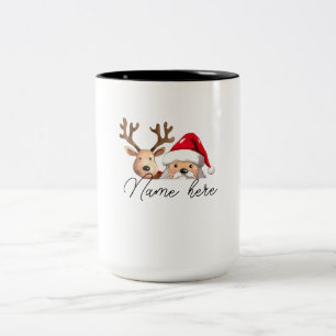 Christmas Peeking Personalised Name Two-Tone Coffee Mug