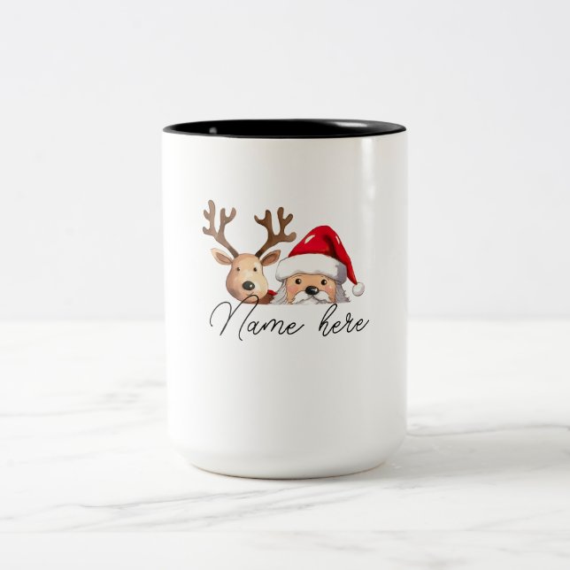 Christmas Peeking Personalised Name Two-Tone Coffee Mug (Center)