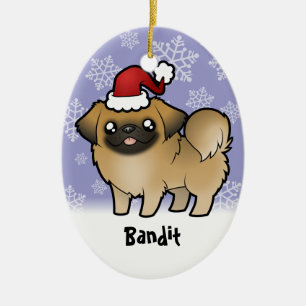 Christmas Pekingese (puppy cut) Ceramic Ornament