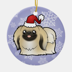 Christmas Pekingese (show cut) Ceramic Tree Decoration