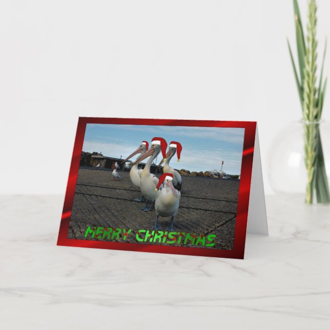 Christmas pelican family funny humour Christmas Holiday Card (Front)