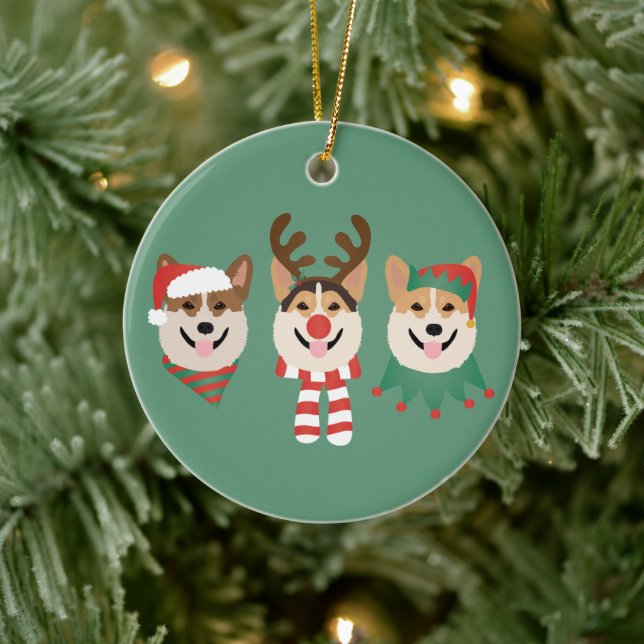 Christmas Pembroke Welsh Corgi Dogs Ceramic Ornament (Tree)