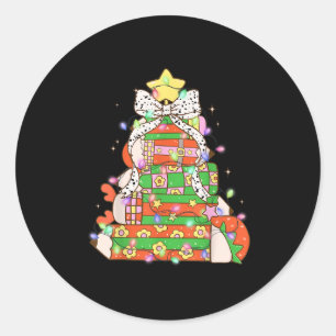 Christmas Pencil Tree Lights Coquette Bow Teacher Classic Round Sticker