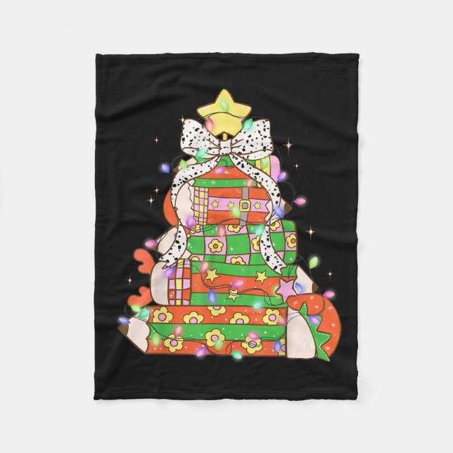 Christmas Pencil Tree Lights Coquette Bow Teacher  Fleece Blanket (Front)