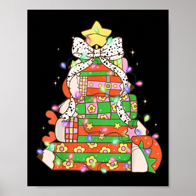 Christmas Pencil Tree Lights Coquette Bow Teacher  Poster (Front)