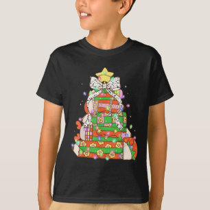 Christmas Pencil Tree Lights Coquette Bow Teacher T-Shirt