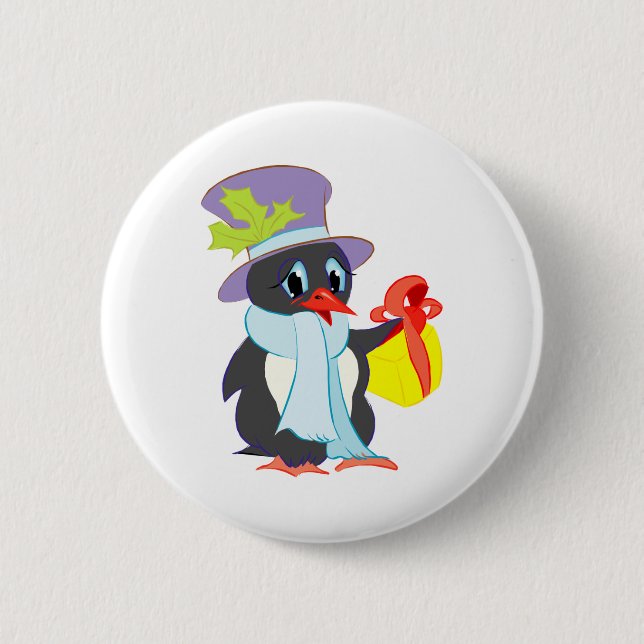 Christmas Penguin 6 Cm Round Badge (Front)