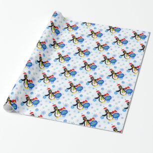 Christmas Penguin and Snowflakes Wrapping Paper
