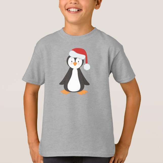 Christmas Penguin, Baby Penguin, Santa Hat T-Shirt (Front)