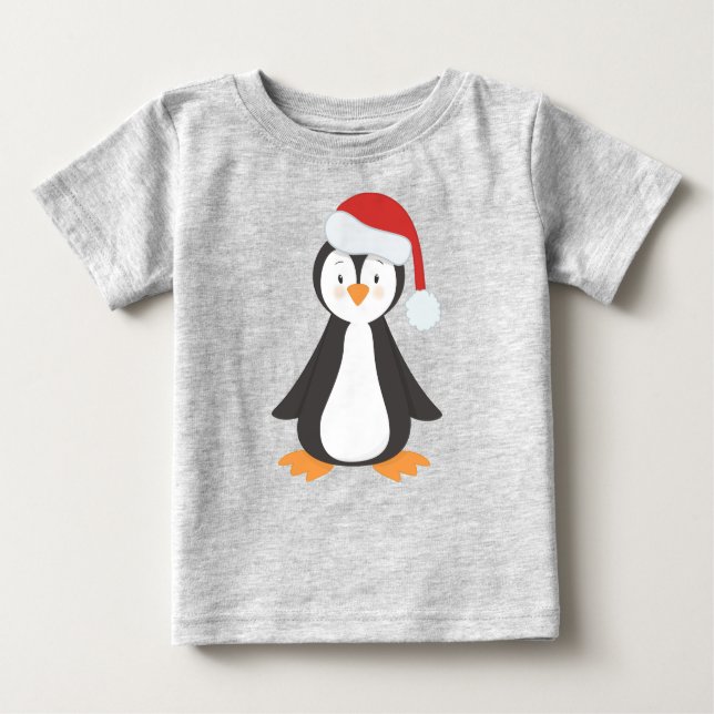 Christmas Penguin, Baby Penguin, Santa Hat T-Shirt (Front)