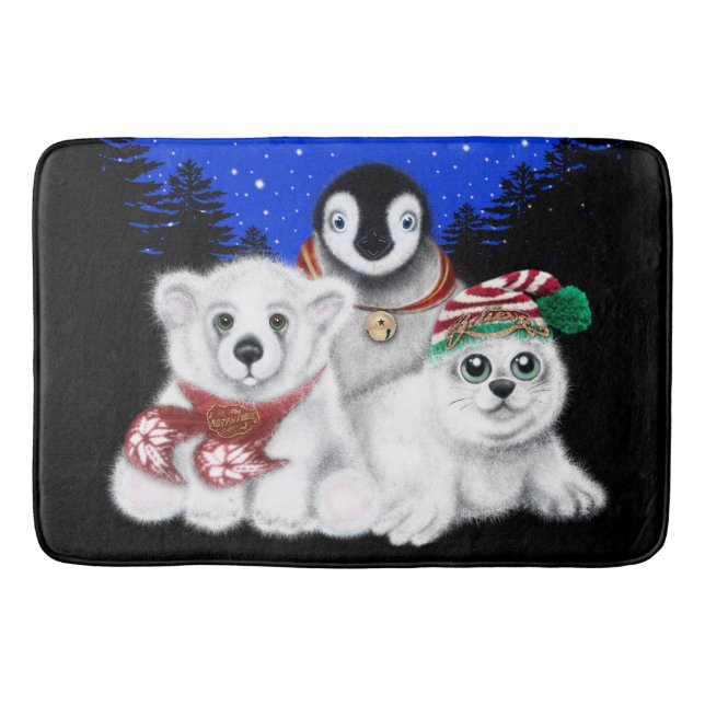 Christmas penguin baby polar bear seal pup  bath mat (Front)