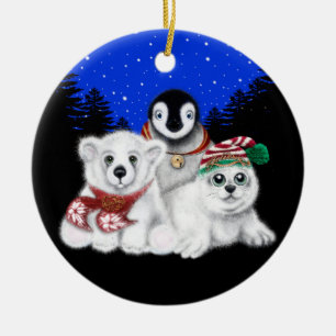 Christmas penguin baby polar bear seal pup  ceramic ornament