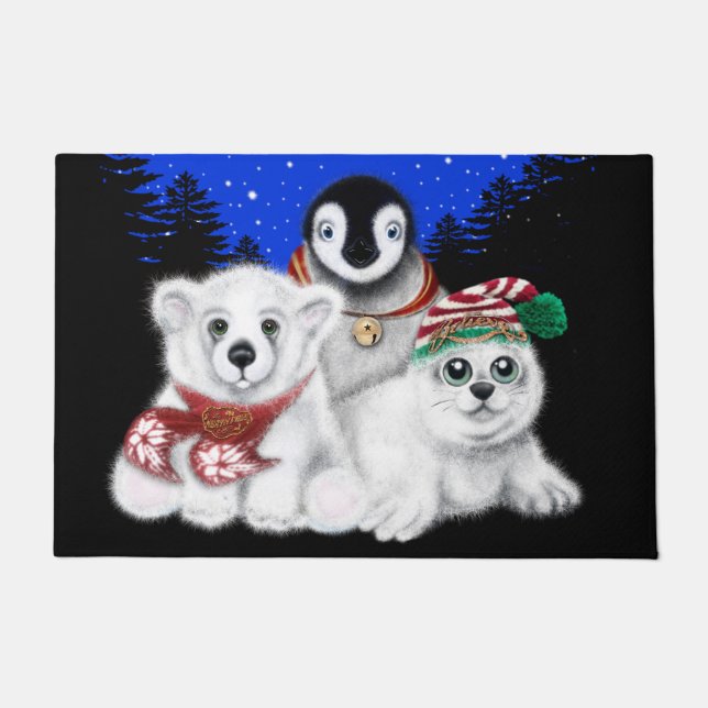 Christmas penguin baby polar bear seal pup  doormat (Front)
